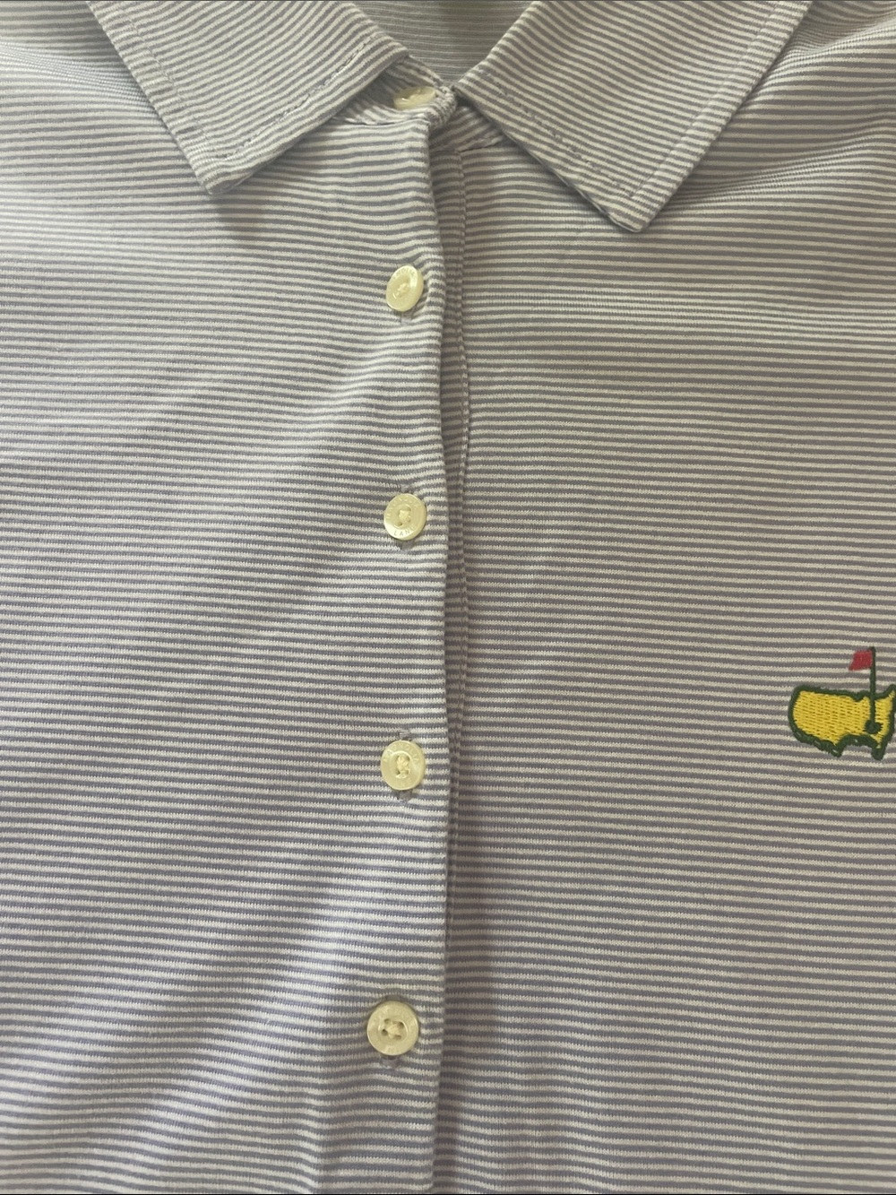 Magnolia Lane Masters Golf Polo Vintage Label Pima Cotton Purple & White Stripe - Picture 7 of 12